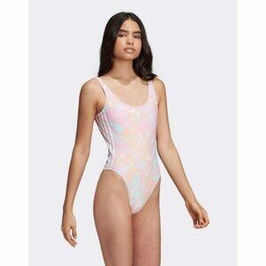 Adidas Pastel Tie Dye Logo 3-Stripe Logo Scoop Back 1 Piece Swimsuit Small